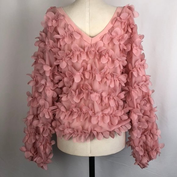 Rose Petal Textured V-Neck Statement Bubble Top - Picture 2 of 6